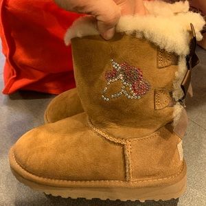 Bailey bow UGG boots. Personalized with crystals letter “A” and Unicorn. Size 12